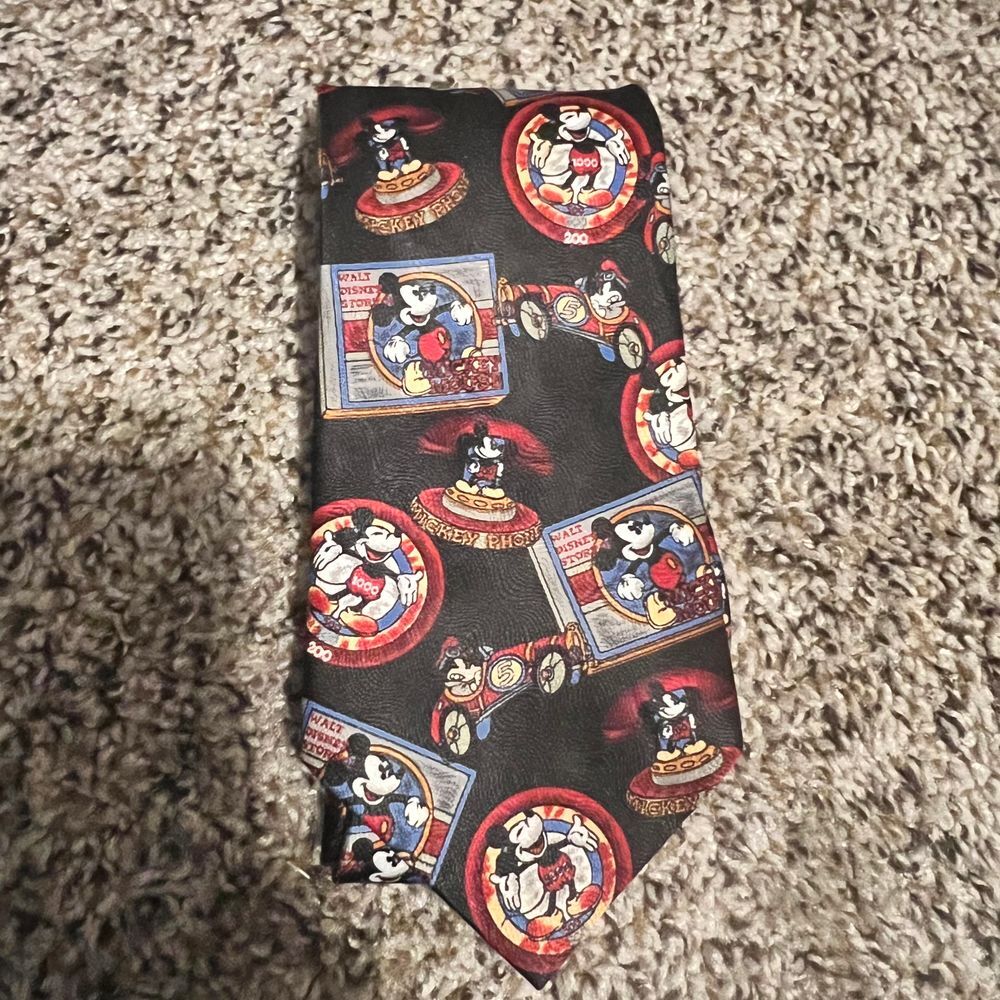 Mickey Mouse Unlimited Vintage Classic Character Black Silk Neck Tie‎
